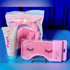 BEAUTY BUNDLE: Pink Hot/Cold Mask, Headband, Wristbands, Shea Butter Cr…